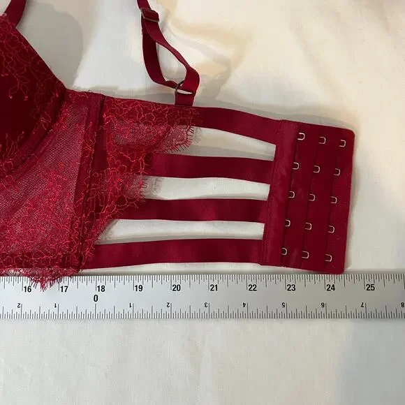 Victoria’s Secret Balconette Bra 32C Strappy Red Lace Long Line Corset Push Up - Picture 11 of 11
